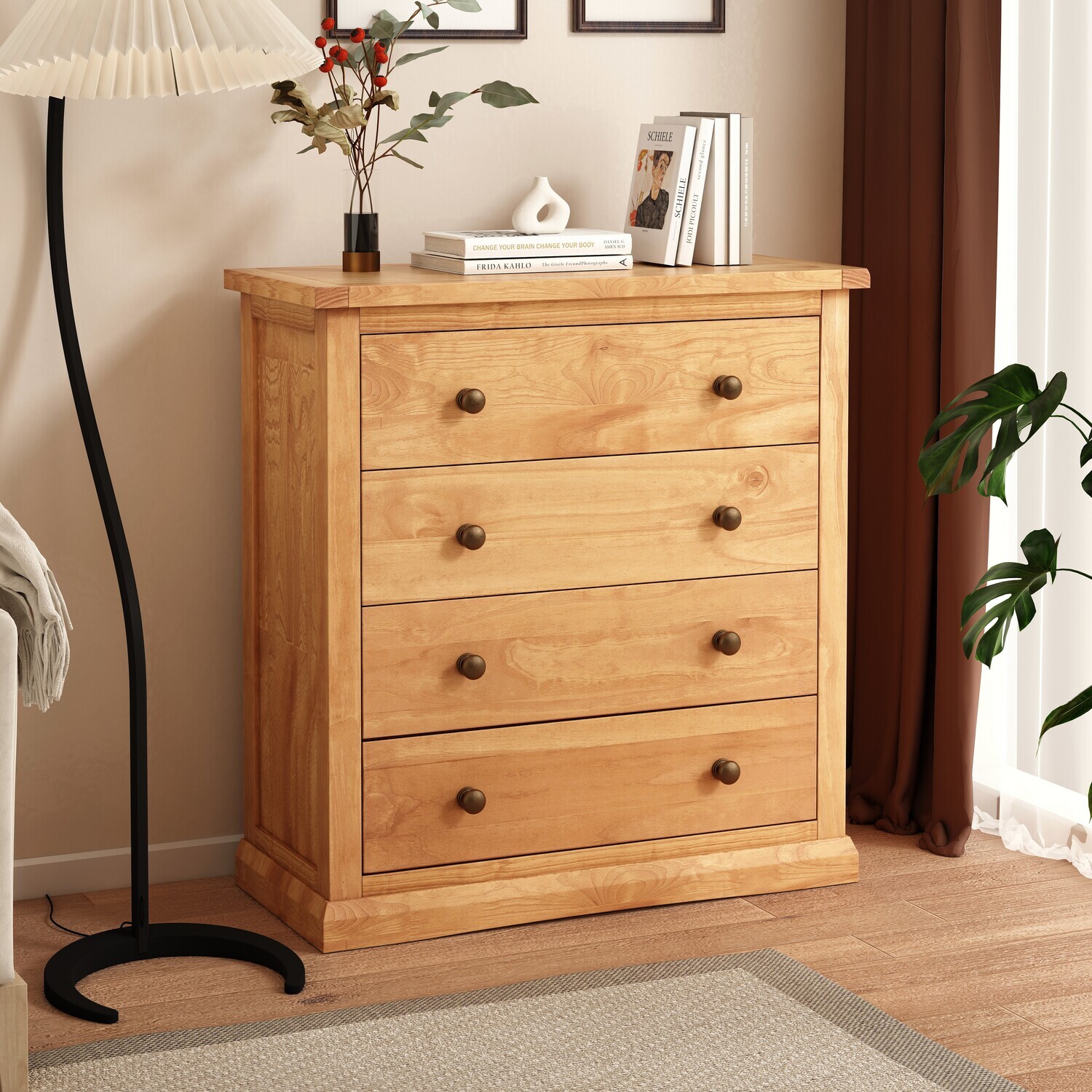 Lucca 4 Drawer Chest - Brown / Brass