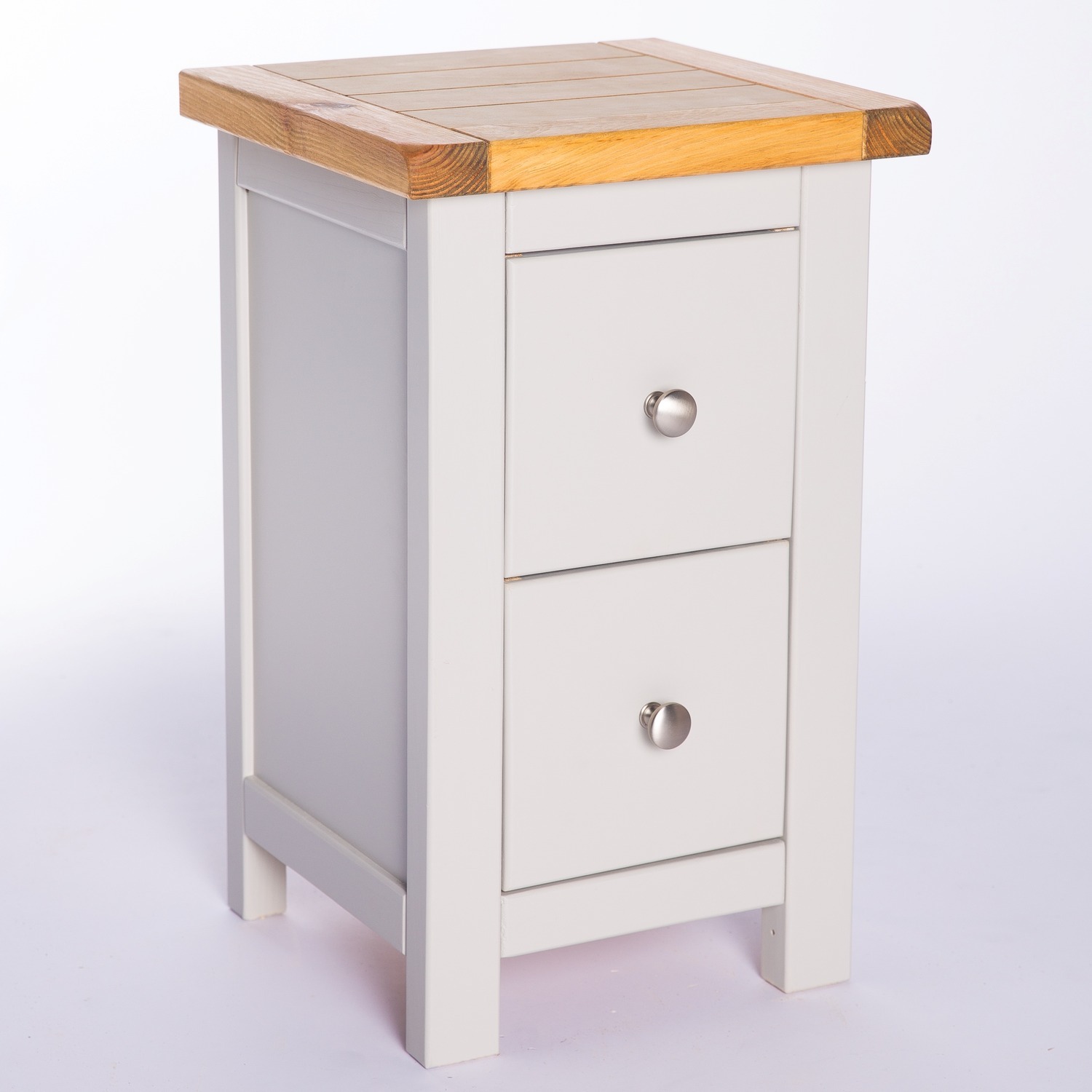 Argenta 2 Drawer Petite Bedside Cabinet - Grey / Chrome Knob