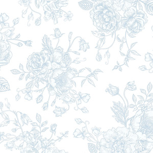 Romantic Roses Wallpaper in Soft Blue on White