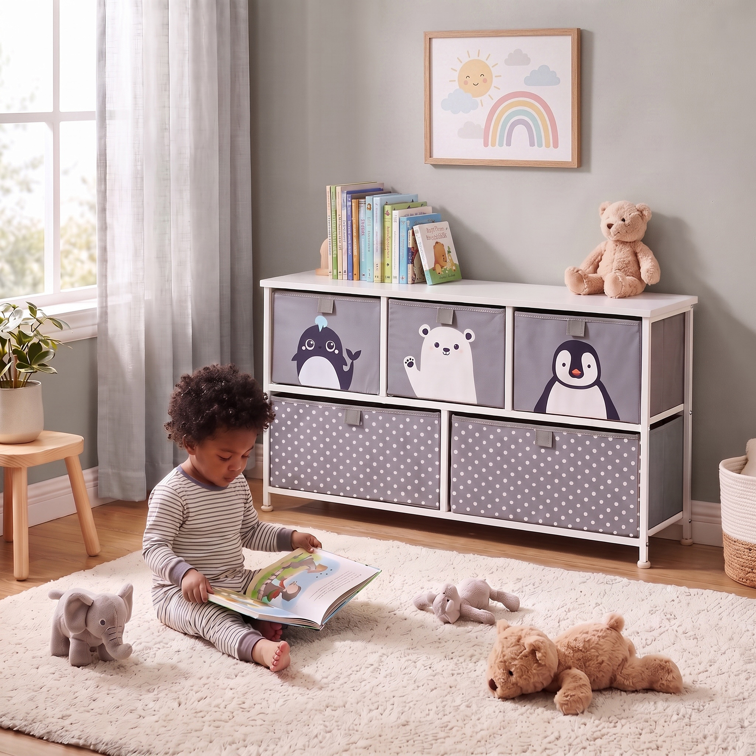 Liberty House Toys Kids 5 Drawer Storage Unit - Grey And White / Arctic