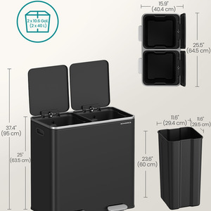 Dual Rubbish Bin, 2 x 10.6 Gallon (2 x 40 L) Metal Recycling Bin