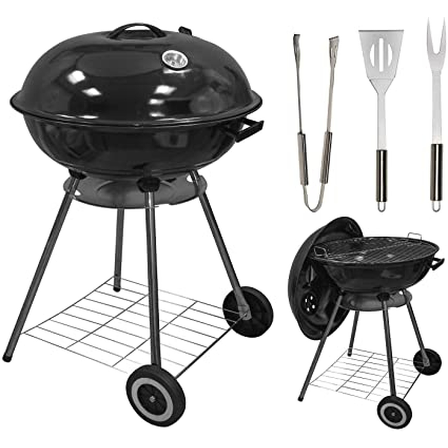 Mylek Portable Charcoal Bbq Grill With 22 Inch Temperature Gauge - Black