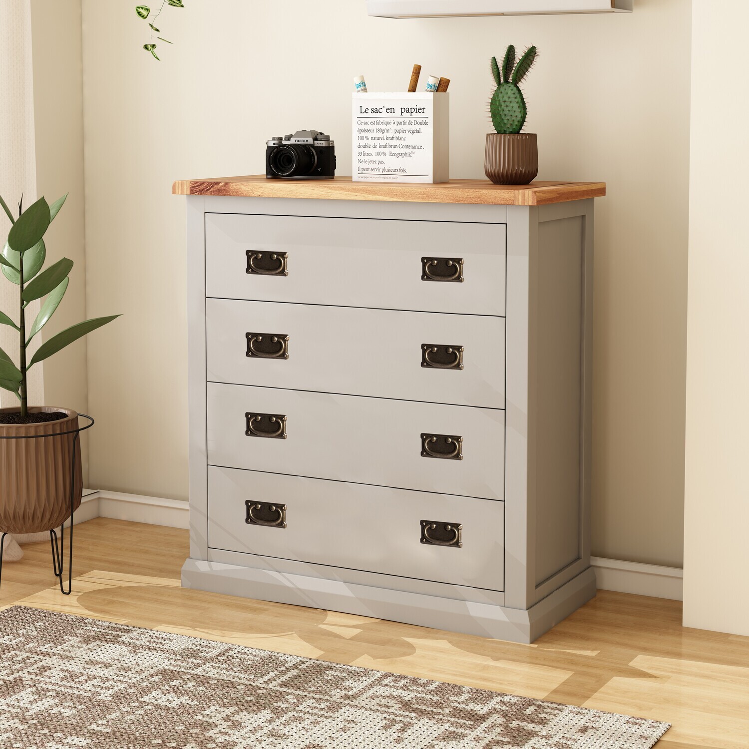 Loreo 4 Drawer Chest - Grey / Brass