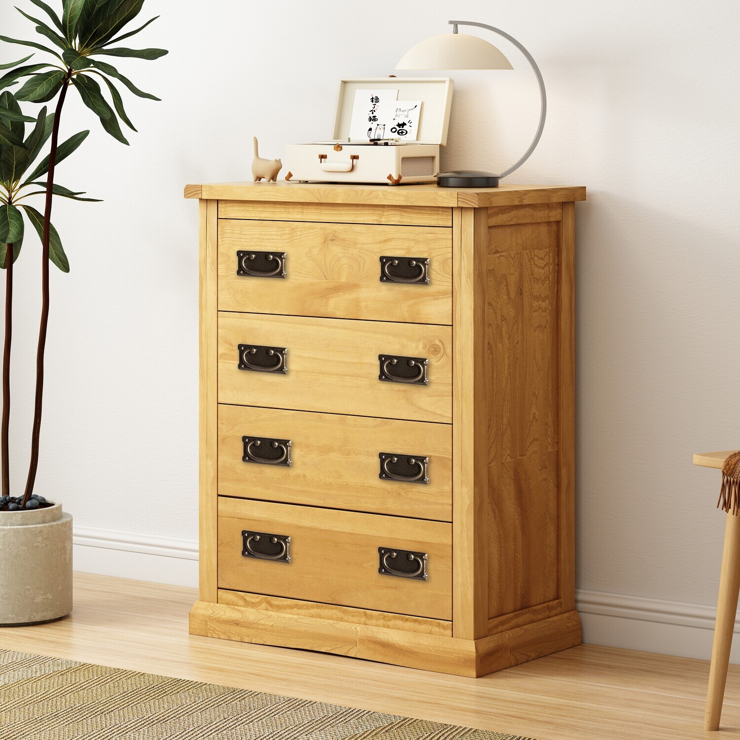 Lucca 4 Drawer Petite Chest - Brown / Brass