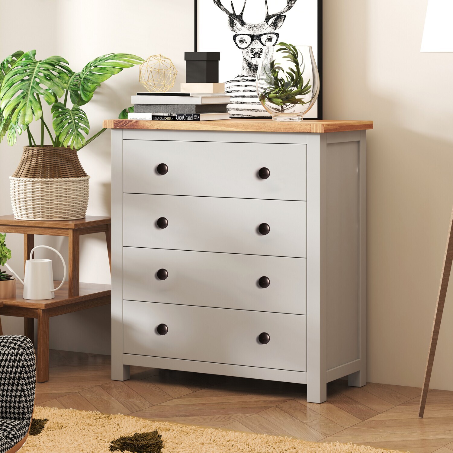 Argenta 4 Drawer Chest - Grey / Brass