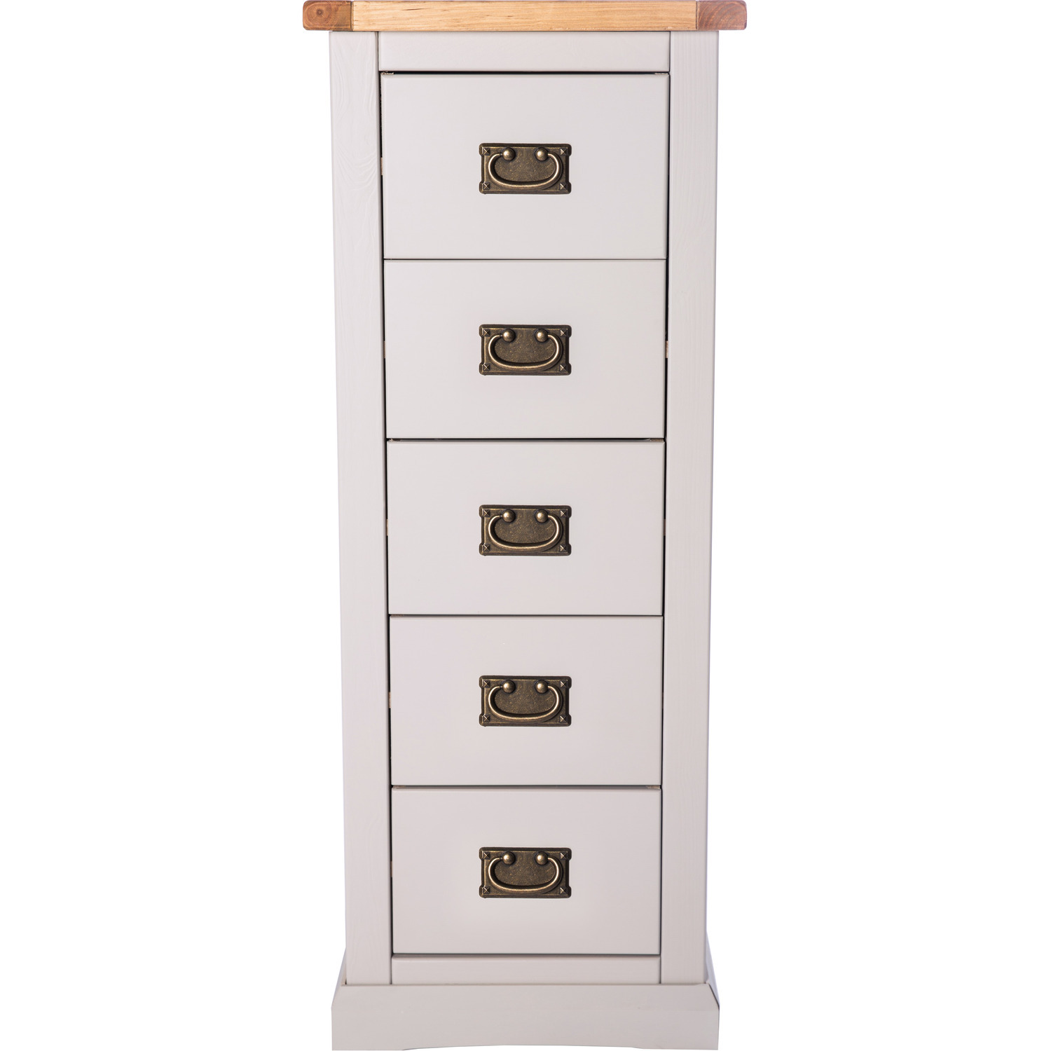 Loreo 5 Drawer Narrow Chest - Grey / Brass