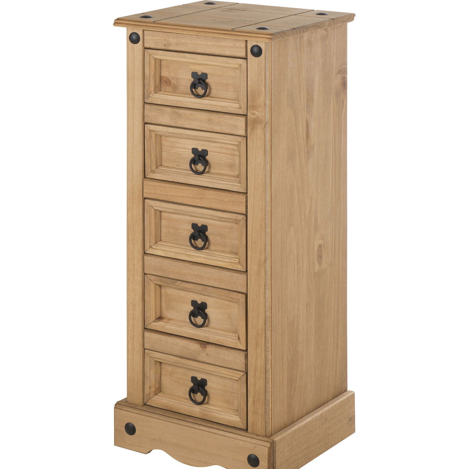 Mercers Furniture Corona Narrow 5 Drawer Bedside Cabinet Table Chest Solid Wood Mexican Pine - Brown