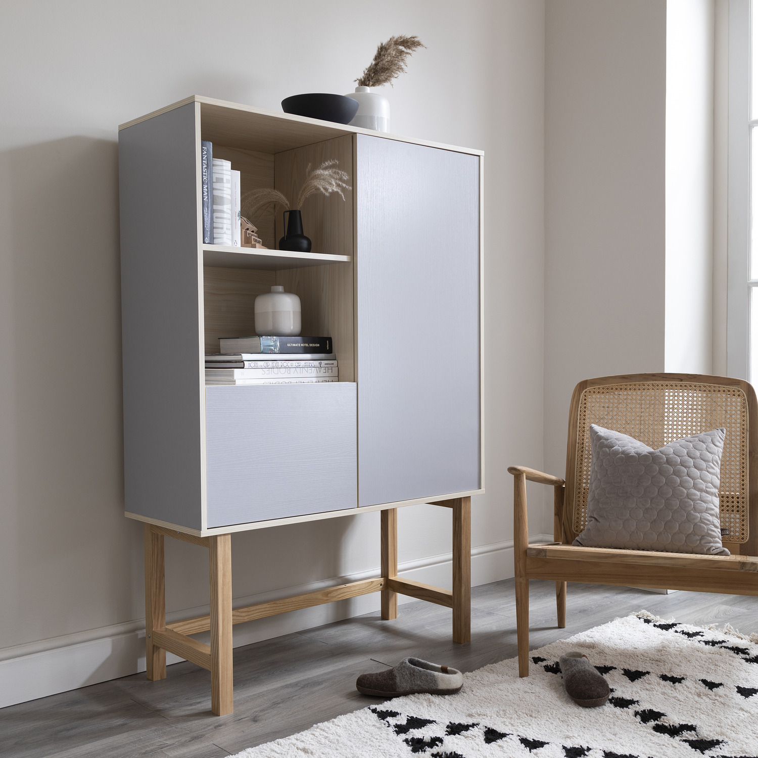 Jarstorp Display Cabinet In Grey And Oak - Grey