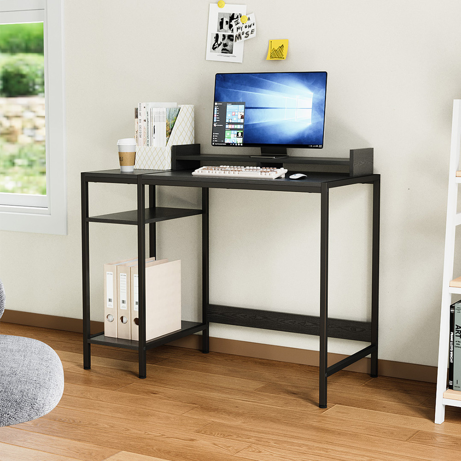 Livingandhome Office Desk With Monitor Stand - Black