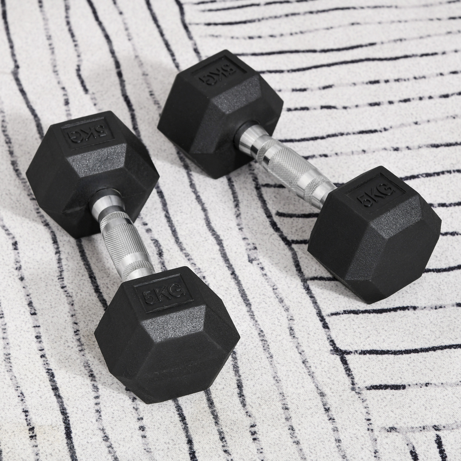 Homcom Hex Dumbbell Rubber Weights Sets - Black-2X5kg / 10Kg