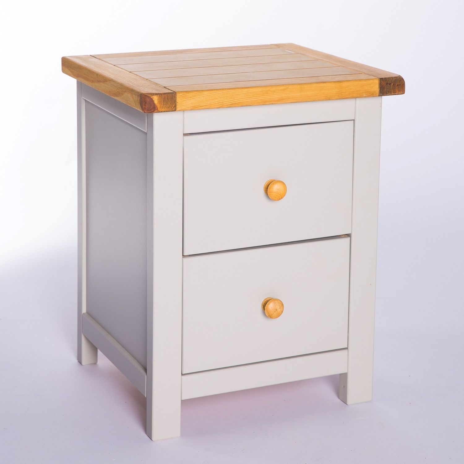 Argenta 2 Drawer Bedside Cabinet - Grey / Wood Knob