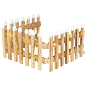 20cm Snowy LED Wooden Fences -1-2 Pack - Natural - Set of 2
