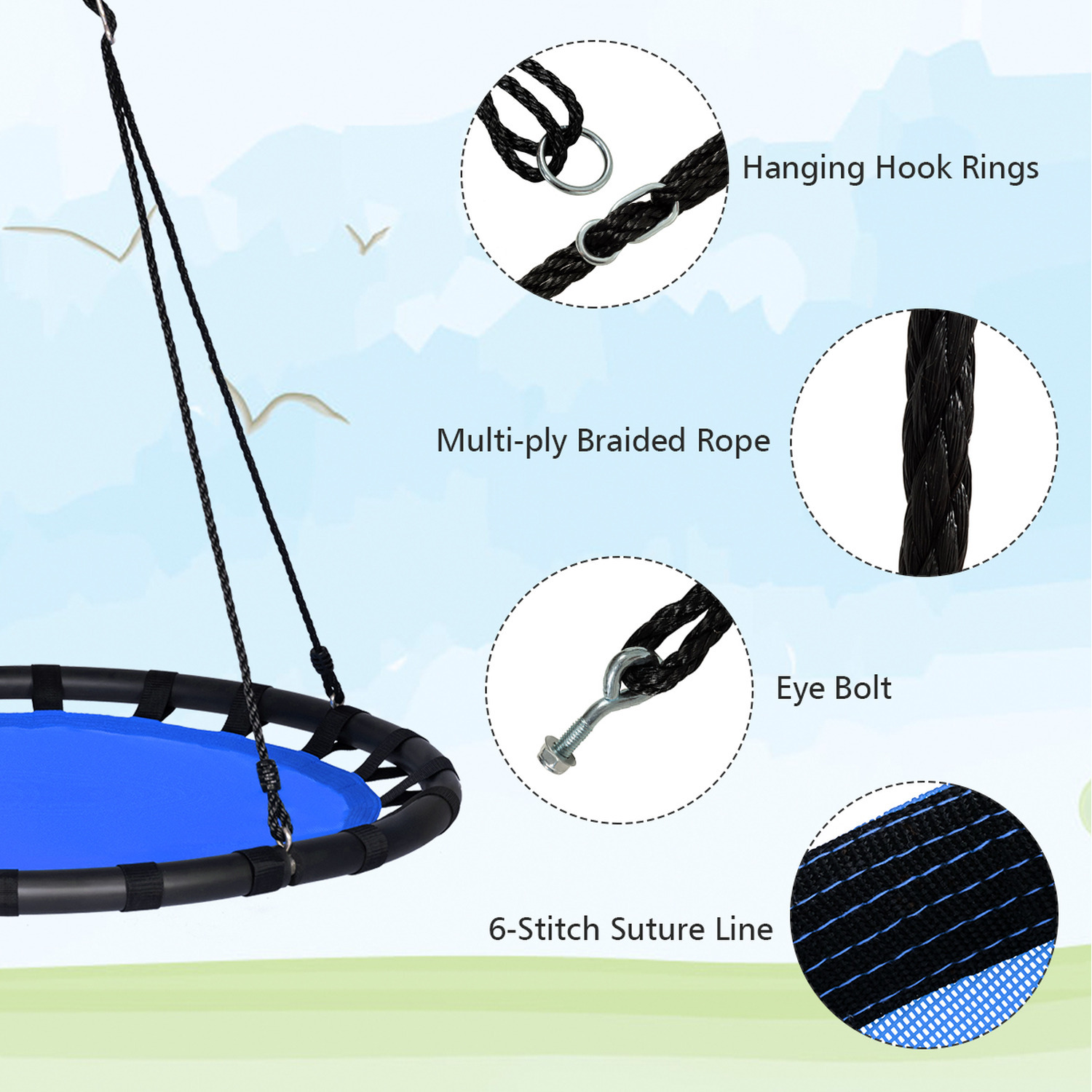 Costway 100cm Saucer Round Tree Swing Round Mat Tree Swing - Blue