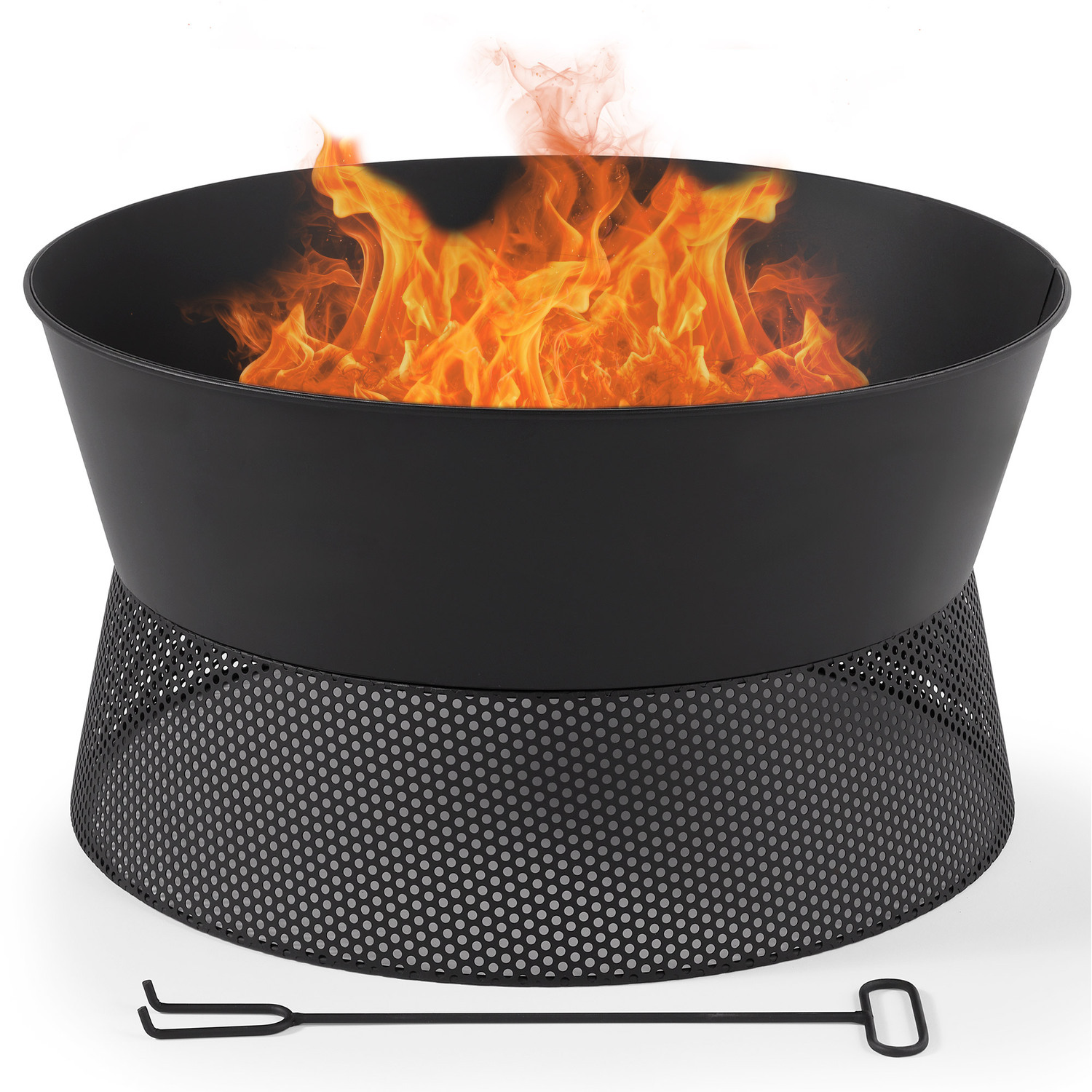Garden Fire Pit Bowl with Poker - Black