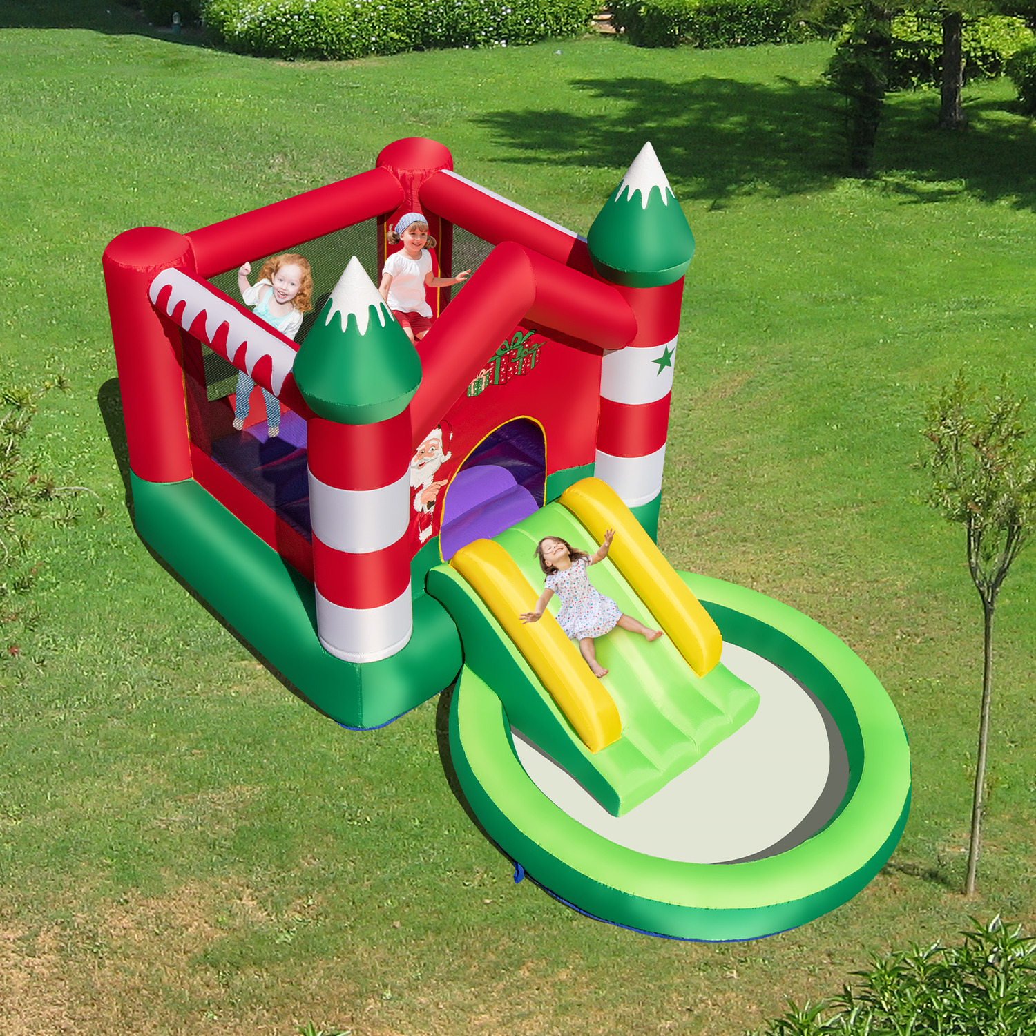Christmas Themed Kids Inflatable Castle - Red