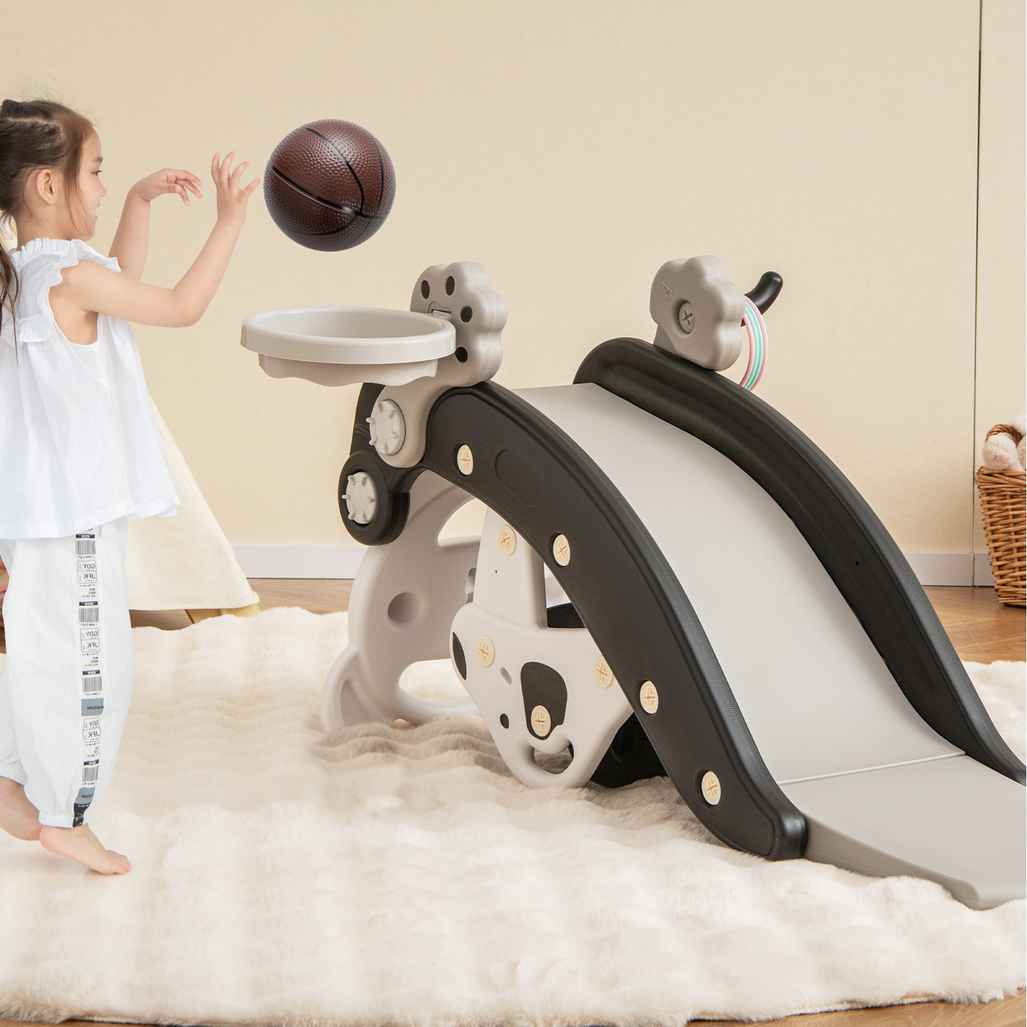 5-In-1 Kids Rocking Horse and Slide Set - Black