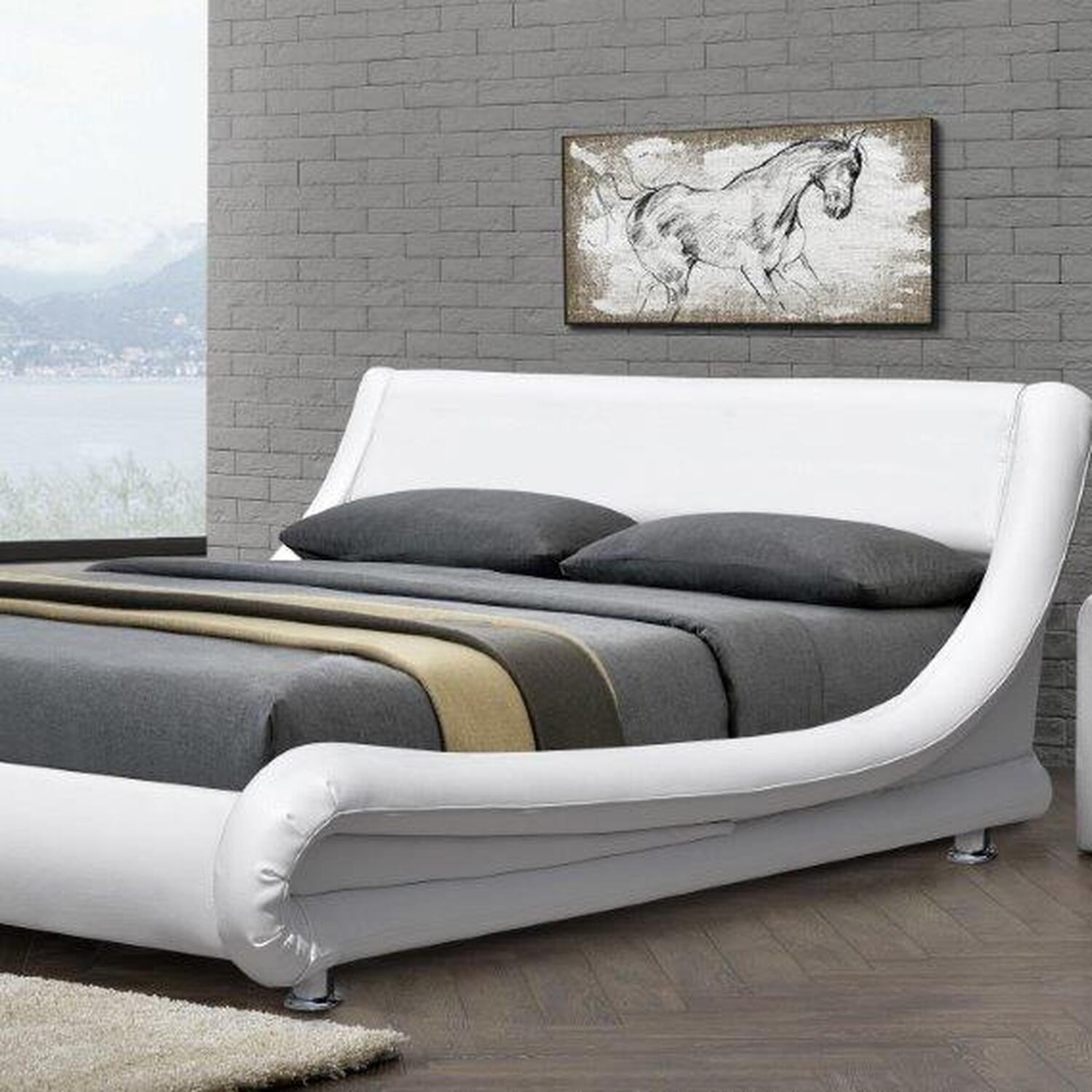 Italian Designer Faux Leather Bed Frame In White - White / King