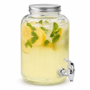 4L Ribbed Glass Mason Jar Beverage Dispenser w/ Tap & Stainless Steel Lid