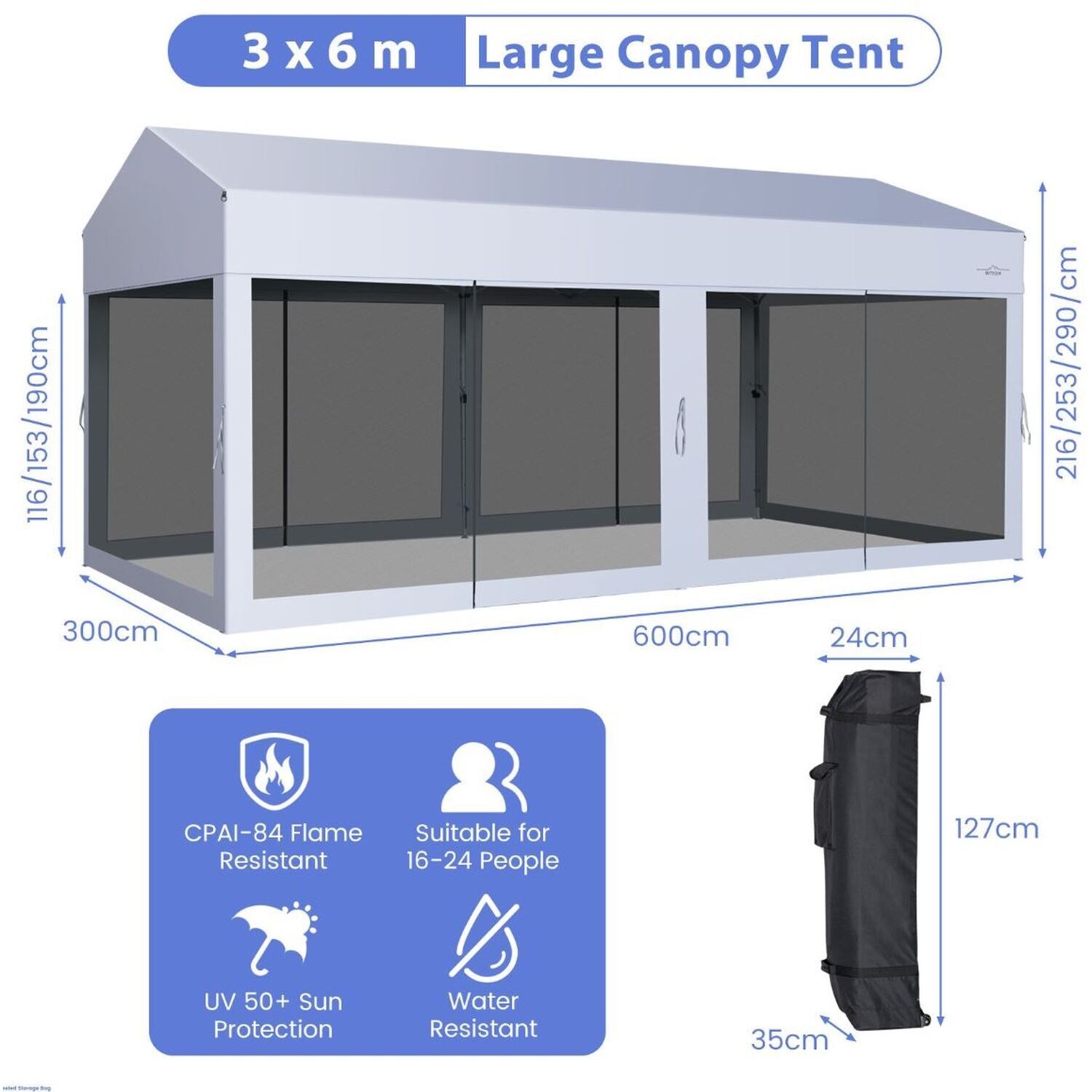 3 X 6 M Pop-up Canopy Uv Screen - White