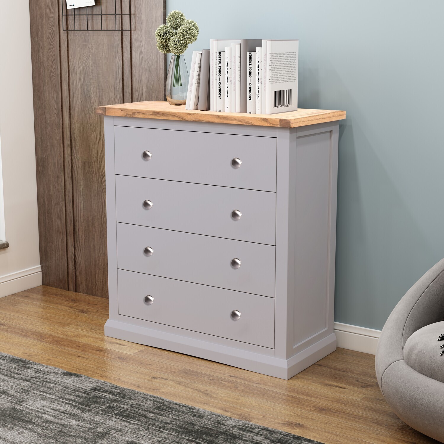 Rocca 4 Drawer Chest - Grey / Chrome