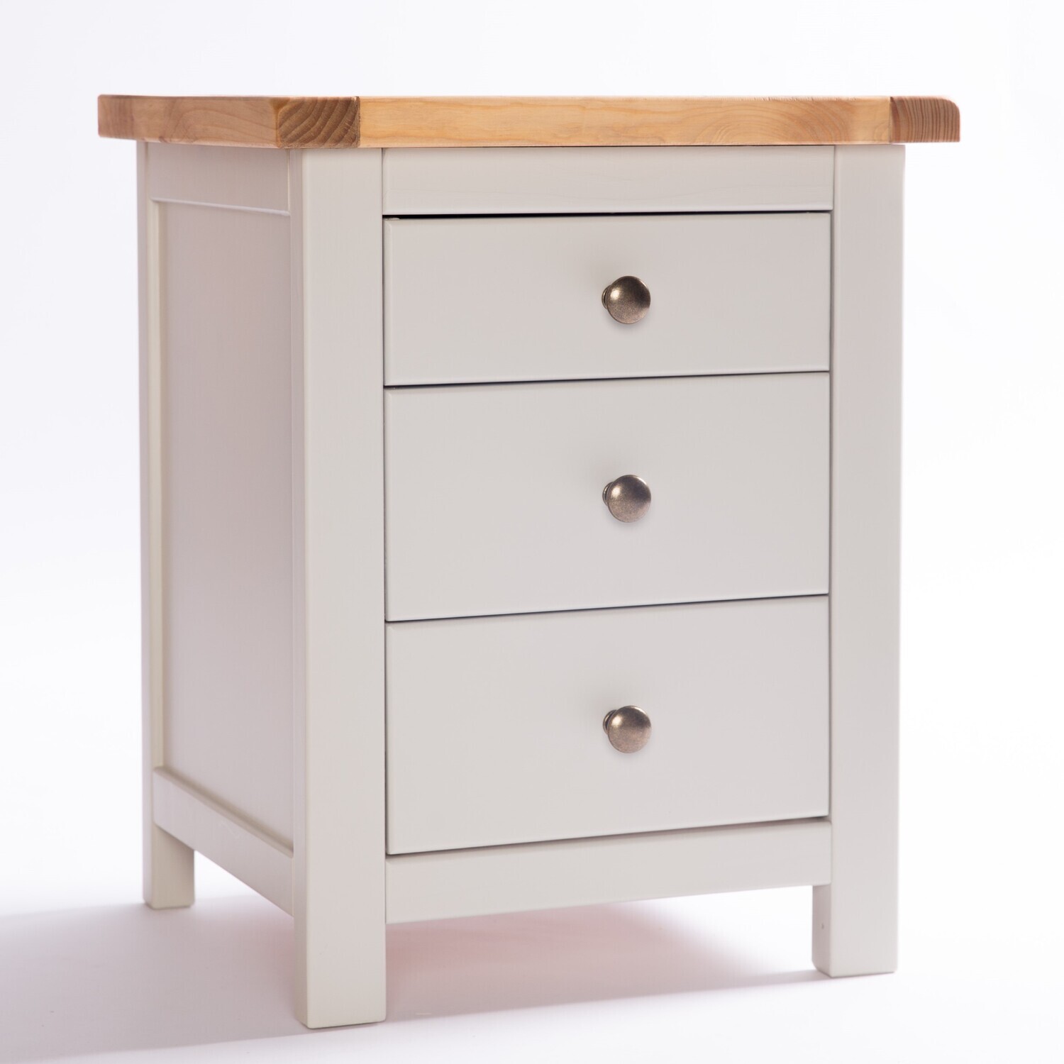 Argenta 3 Drawer Bedside Cabinet - Grey / Brass Knob
