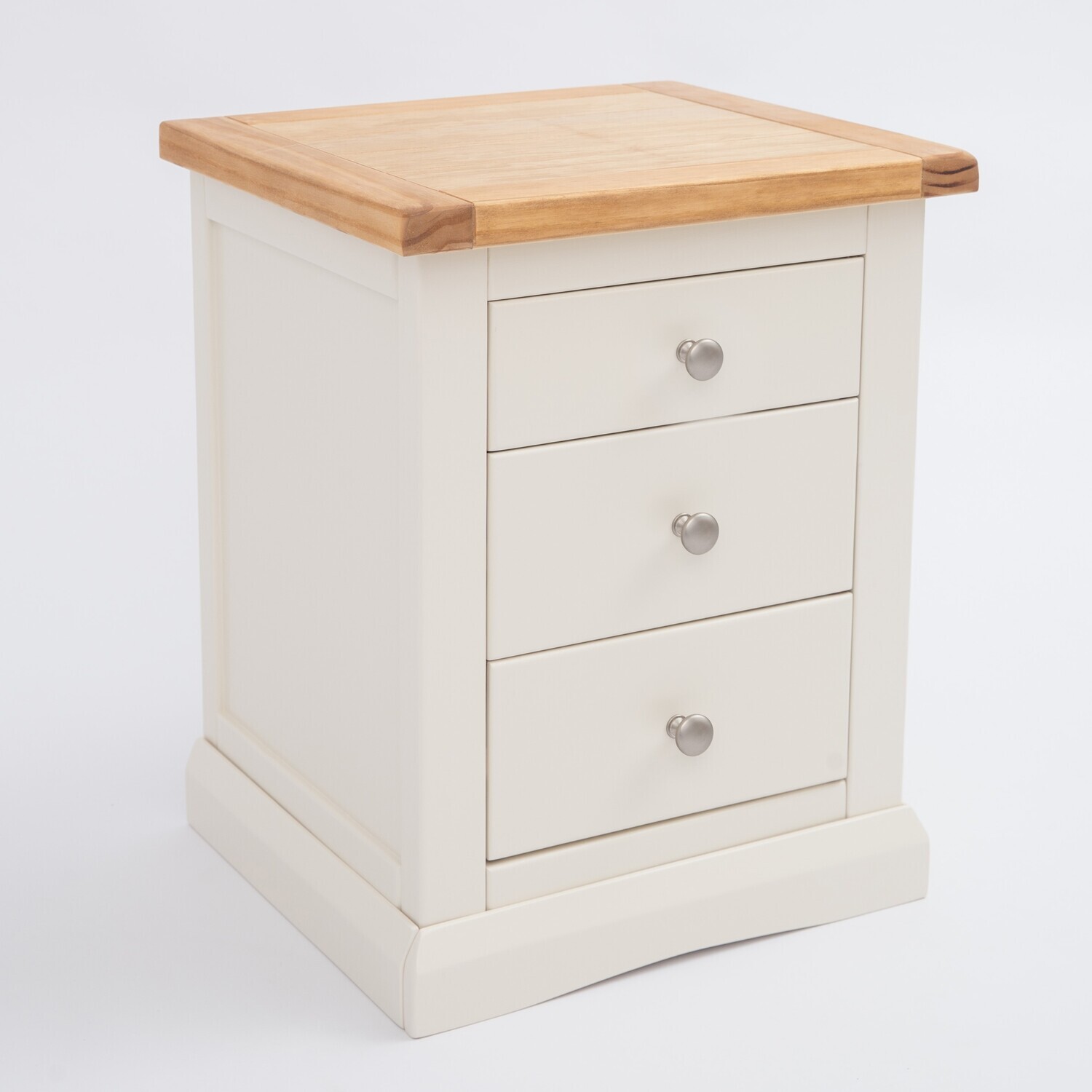Castelli 3 Drawer Bedside Cabinet - White / Chrome Knob