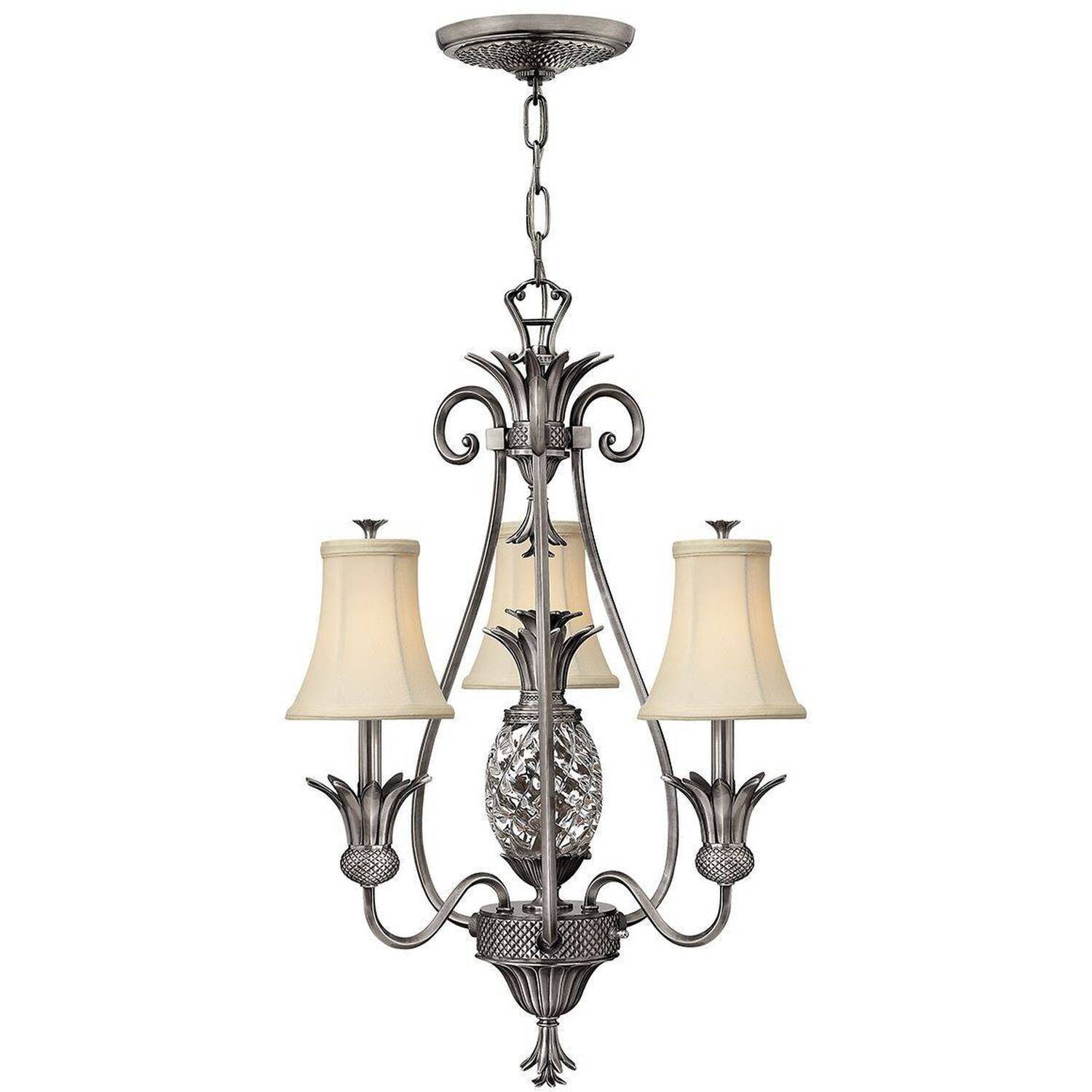 Elstead Plantation Multi Arm Chandelier 3 Light Polished Antique Nickel Finish, E14 - Polished Antique Nickel