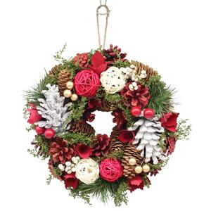 25cm Christmas Pinecone Wreath w/ Jute Hanger Decoration - Pink & Silver