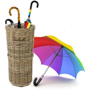 Kubu Rattan Wicker Umbrella Stand & Storage Basket Holder - Brown