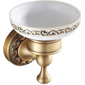 PEPTE Antique Brass Bathroom Sink Soap Dish with Wall Mounted Ceramics Plate
