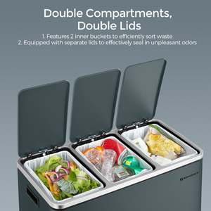 Kitchen Bin, 3 x 18L Recycling Bin, Steel, Greenish-Grey