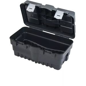 Large Black Plastic Toolbox with Lid & Storage Compartments
