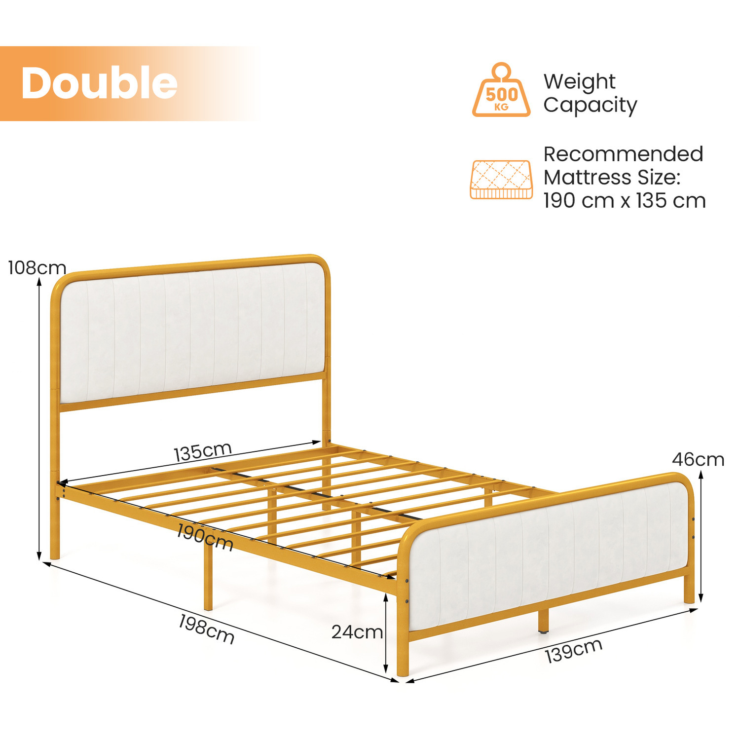 Gold Metal Bed Frame - Gold