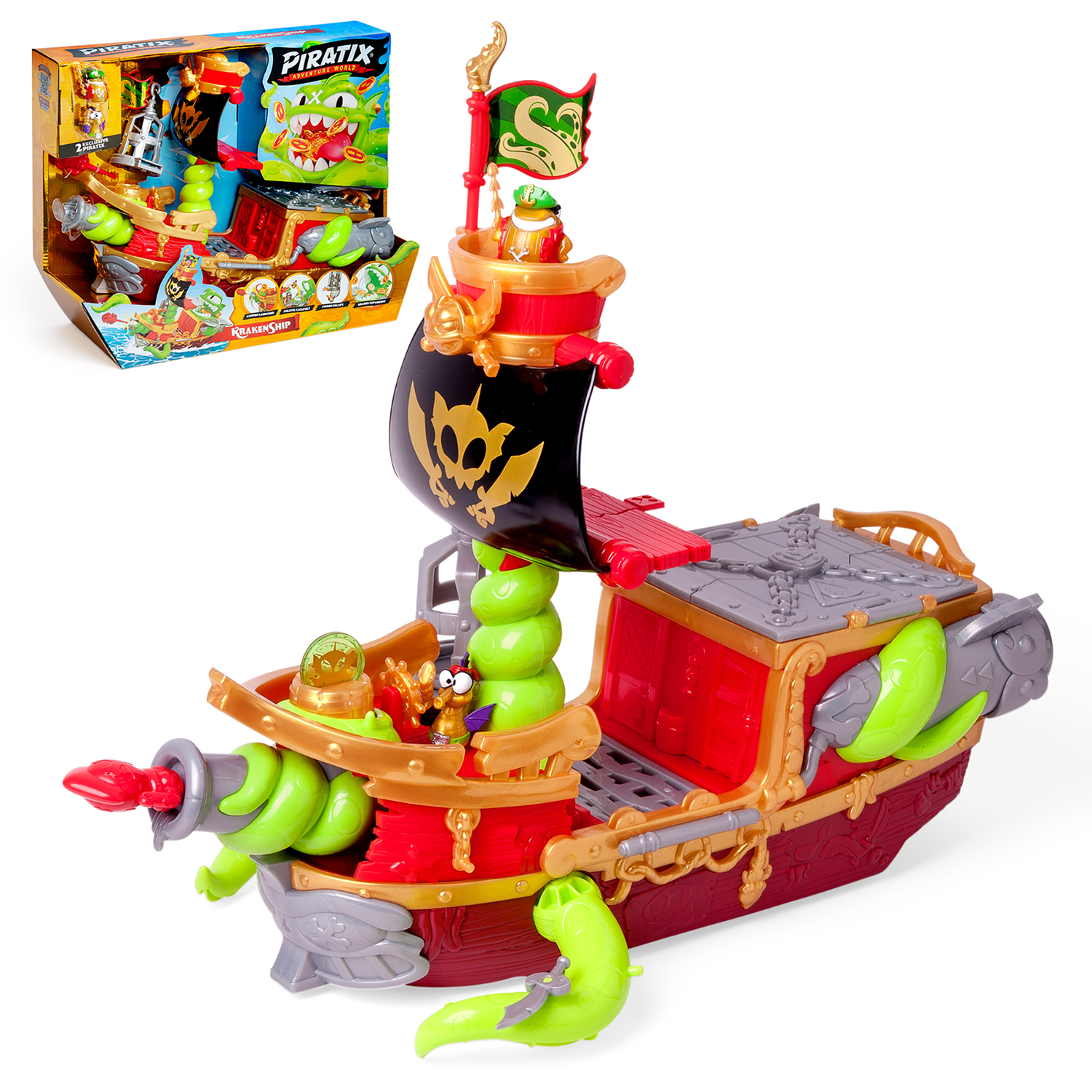 Piratix Kraken Pirate Ship Playset With Figures And Accessories - Red