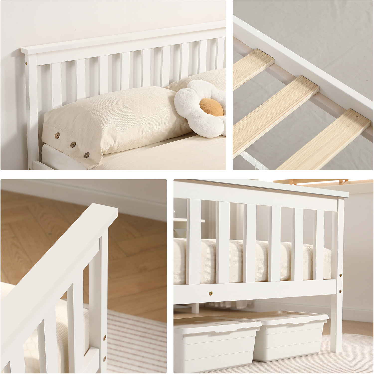 Pine Wooden Bed Frame In White Or Caramel - White 160cm Single