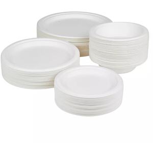 22cm Bagasse Disposable White Paper Plates  Set - Set of 100
