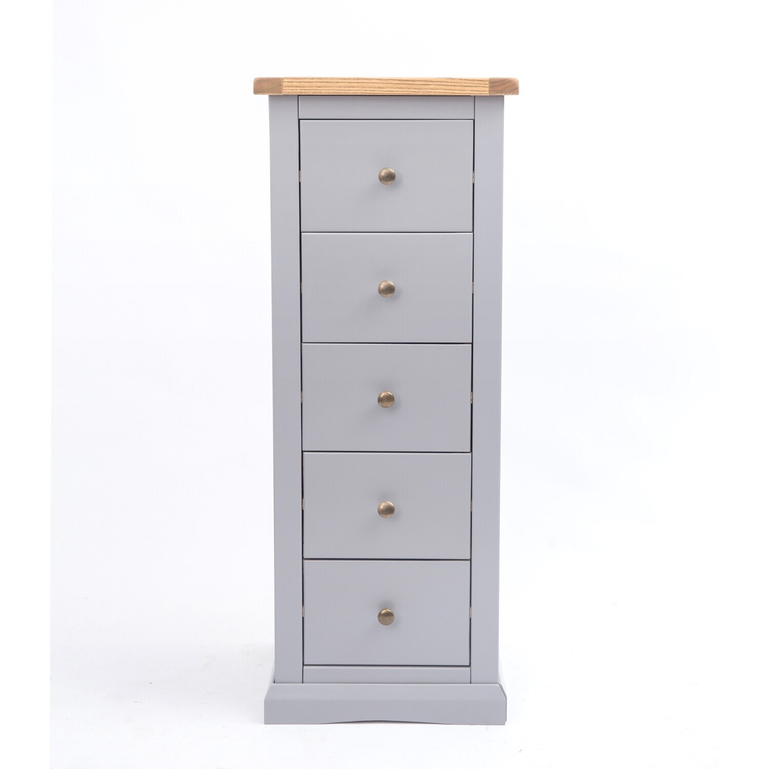 Rocca 5 Drawer Narrow Chest - Grey / Brass