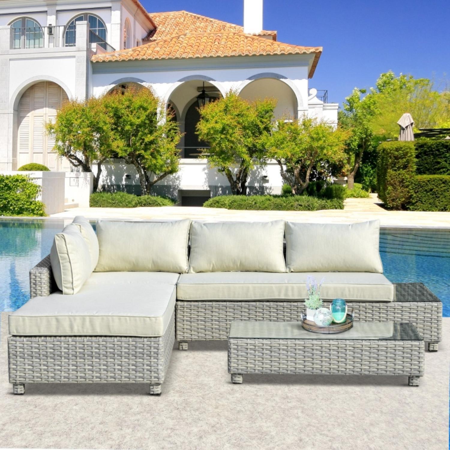 Rio Rattan Corner Sofa Set - Grey