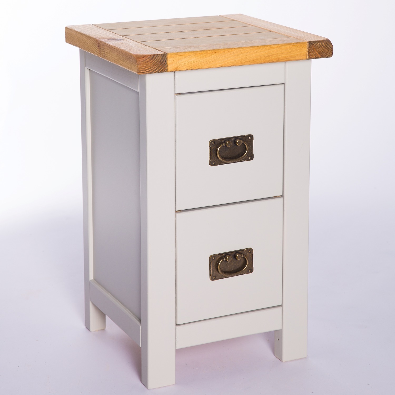 Argenta 2 Drawer Petite Bedside Cabinet - Grey / Brass Drop