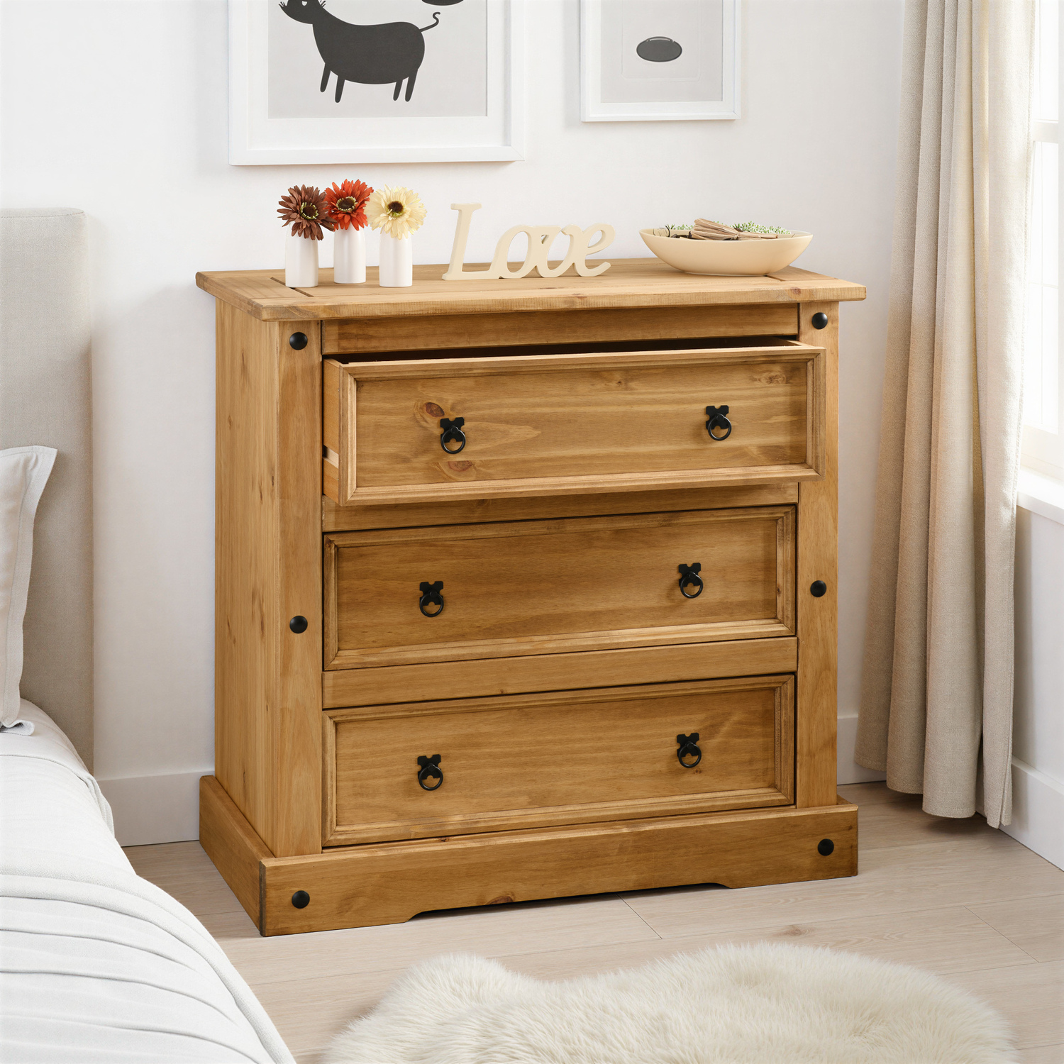 Corona 3 Drawer Chest Distressed Waxed Pine - Distressed Waxed Pine