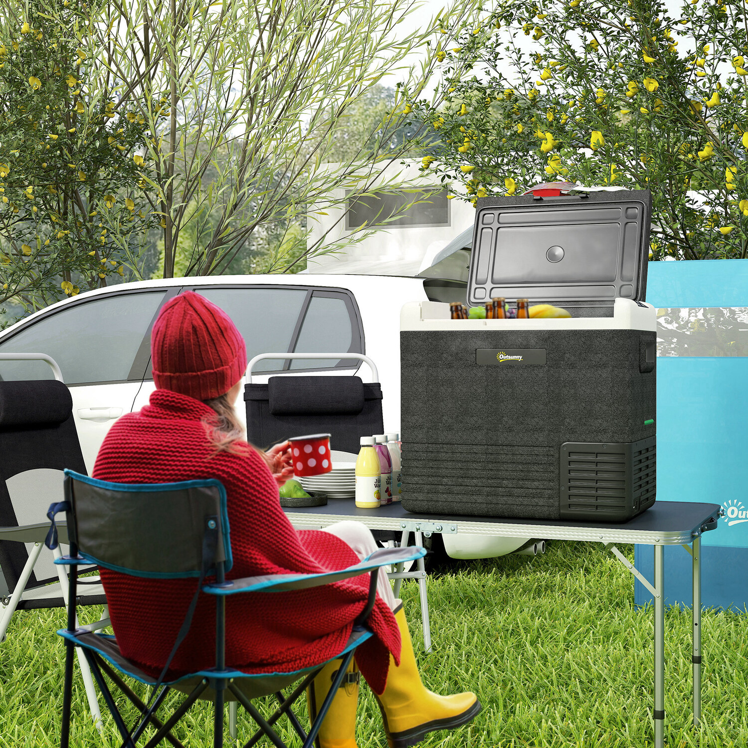 Outsunny Car Refrigerator, Portable Car Fridge Freezer - Grey and Black - 50L / 51.8cm