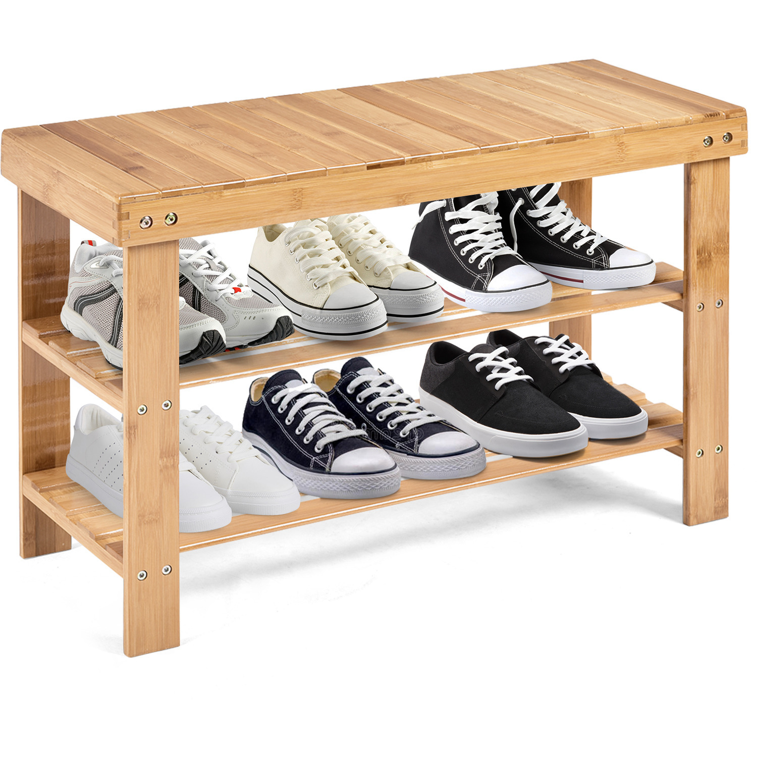 3-tier Shoe Rack Bench Shoe Shelf Organizer - Brown