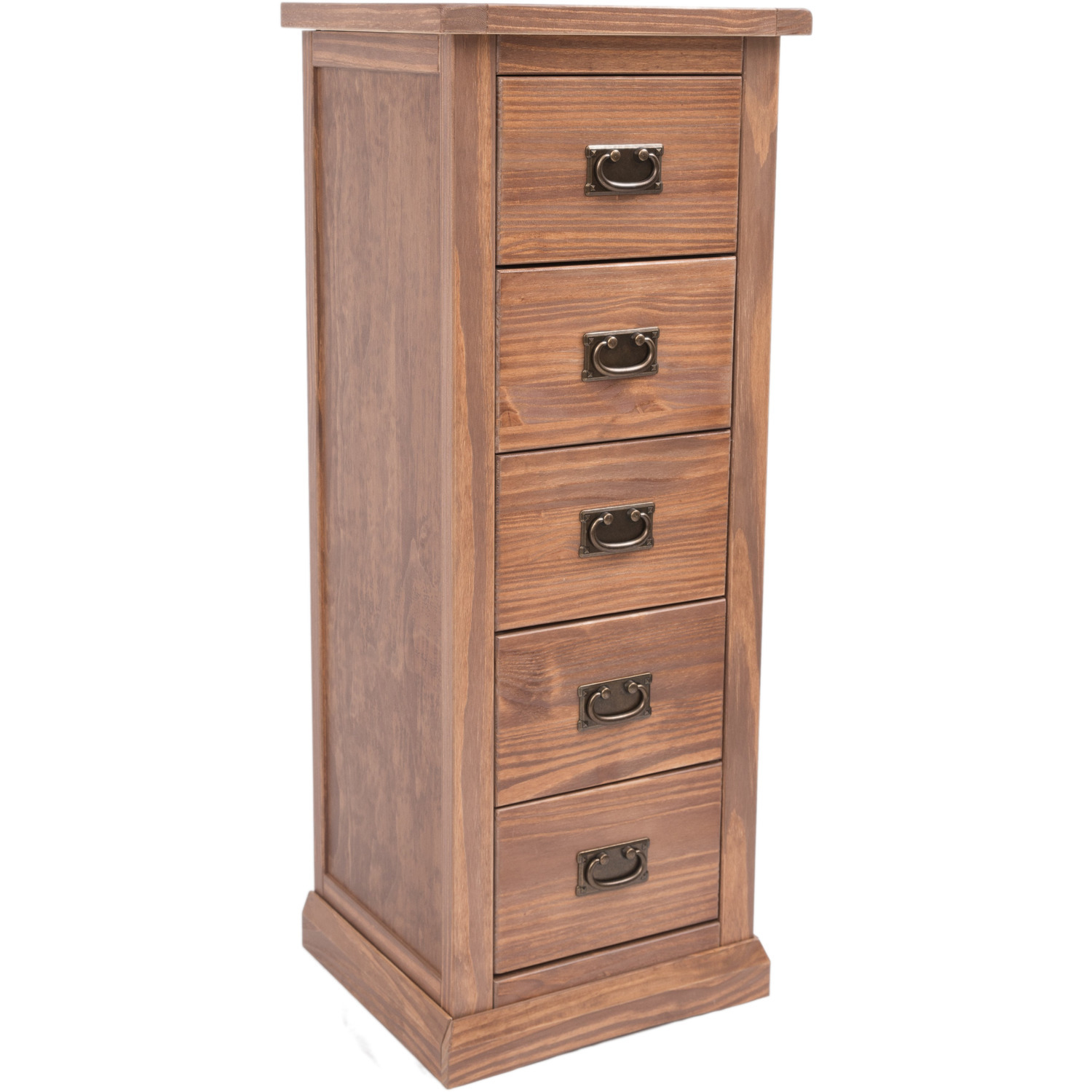 Cabinet Bits Tirolo 5 Drawer Narrow Chest - Brown / Brass