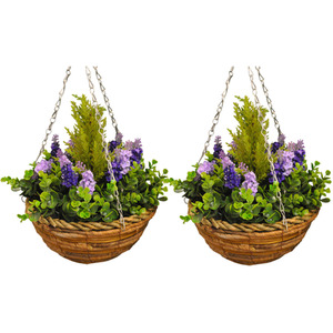 Set of 2 Artificial Lavender and Eucalyptus Topiary Hanging Baskets