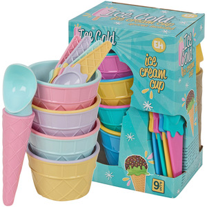 9 Pc Ice Cream Dessert Bowls Scoop Cup Spoons Serving Set Reusable Summer Party