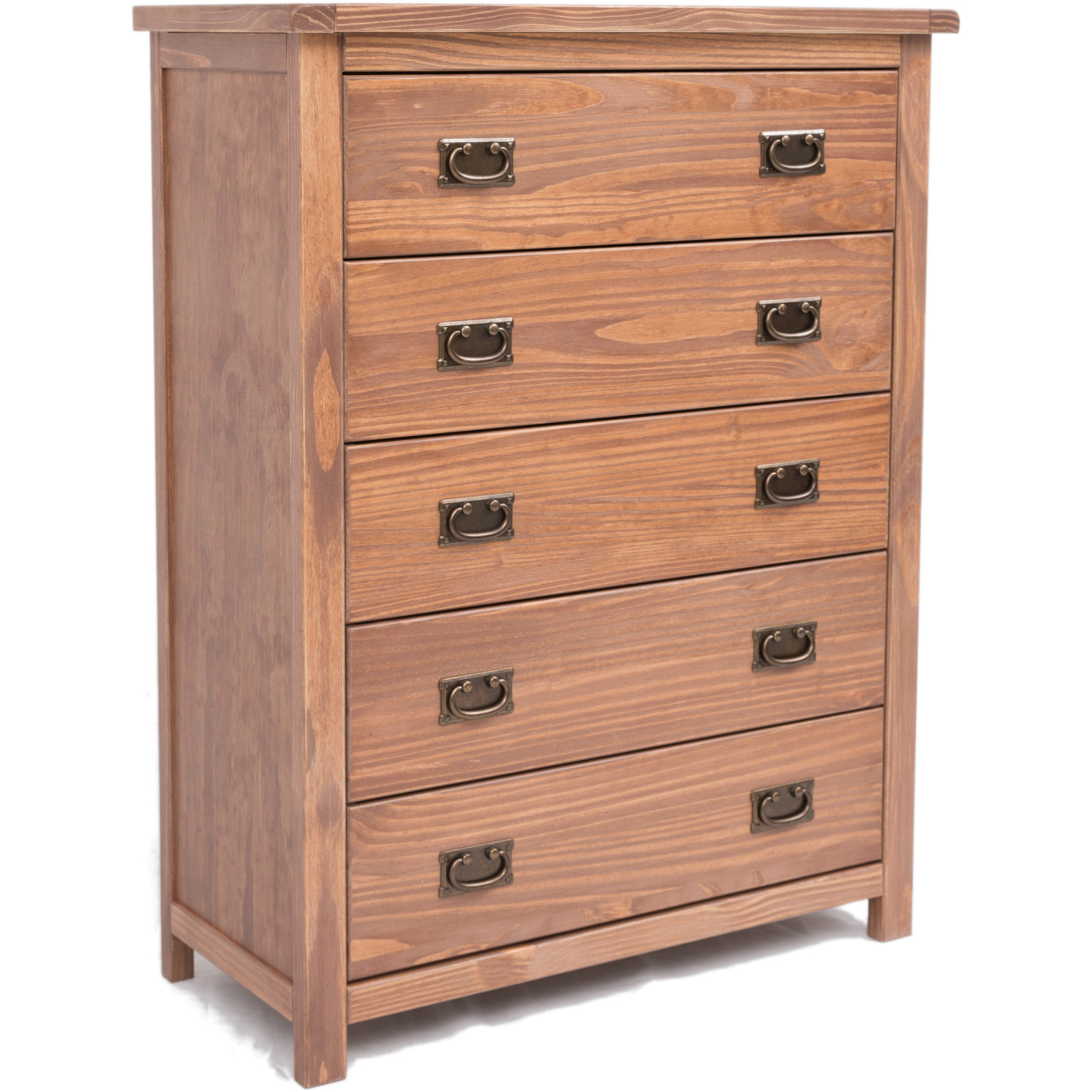 Padua 5 Drawer Chest - Antique Brass Drop Handle - Brown / Brass