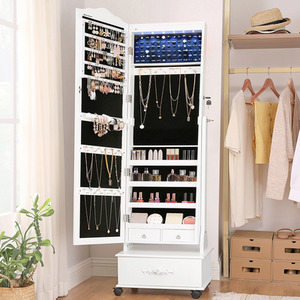 Jewellery Cabinet with Wheels and LED Lighting, Lockable, White