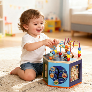 AIYAPLAY Wooden Activity Cube Baby Toys 18+ Months with Bead Maze