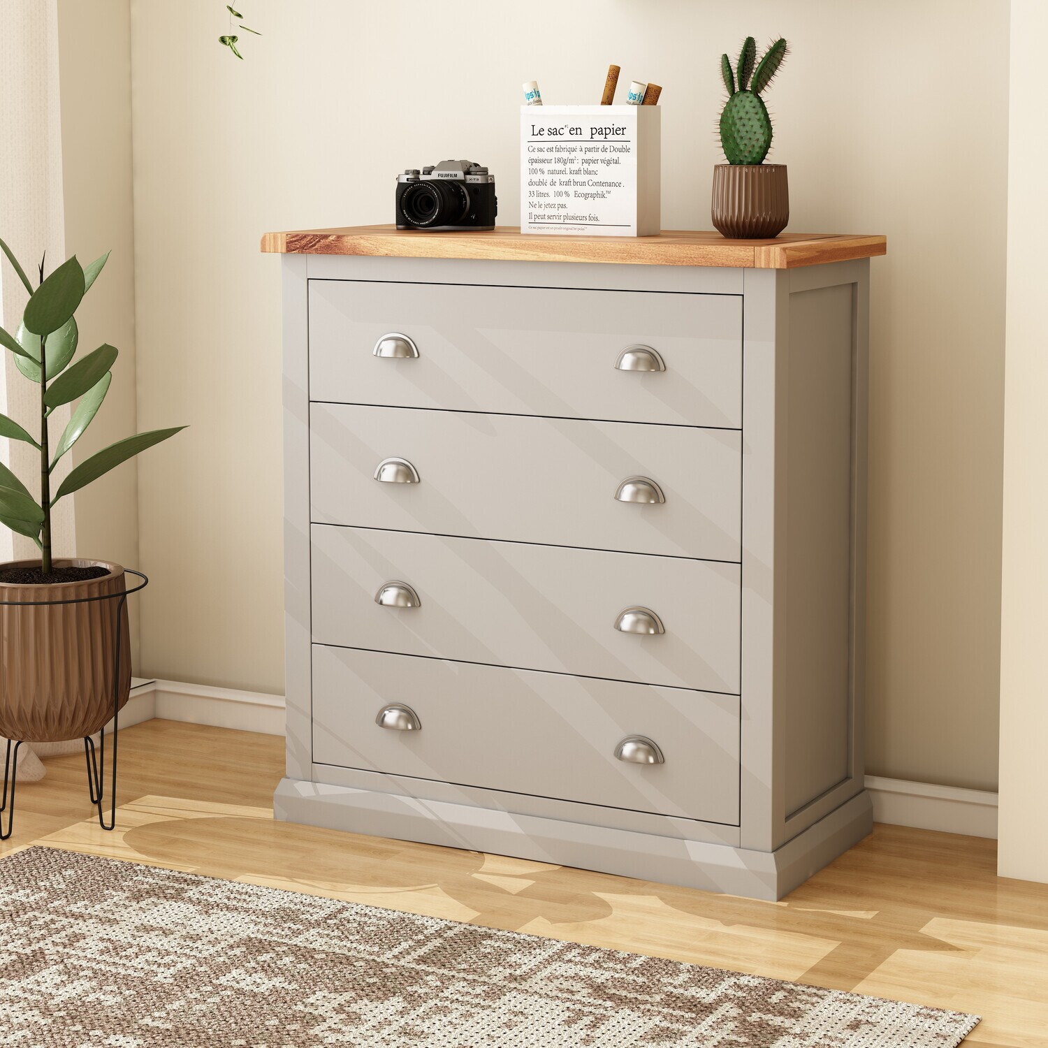 Loreo 4 Drawer Chest - Grey / Chrome