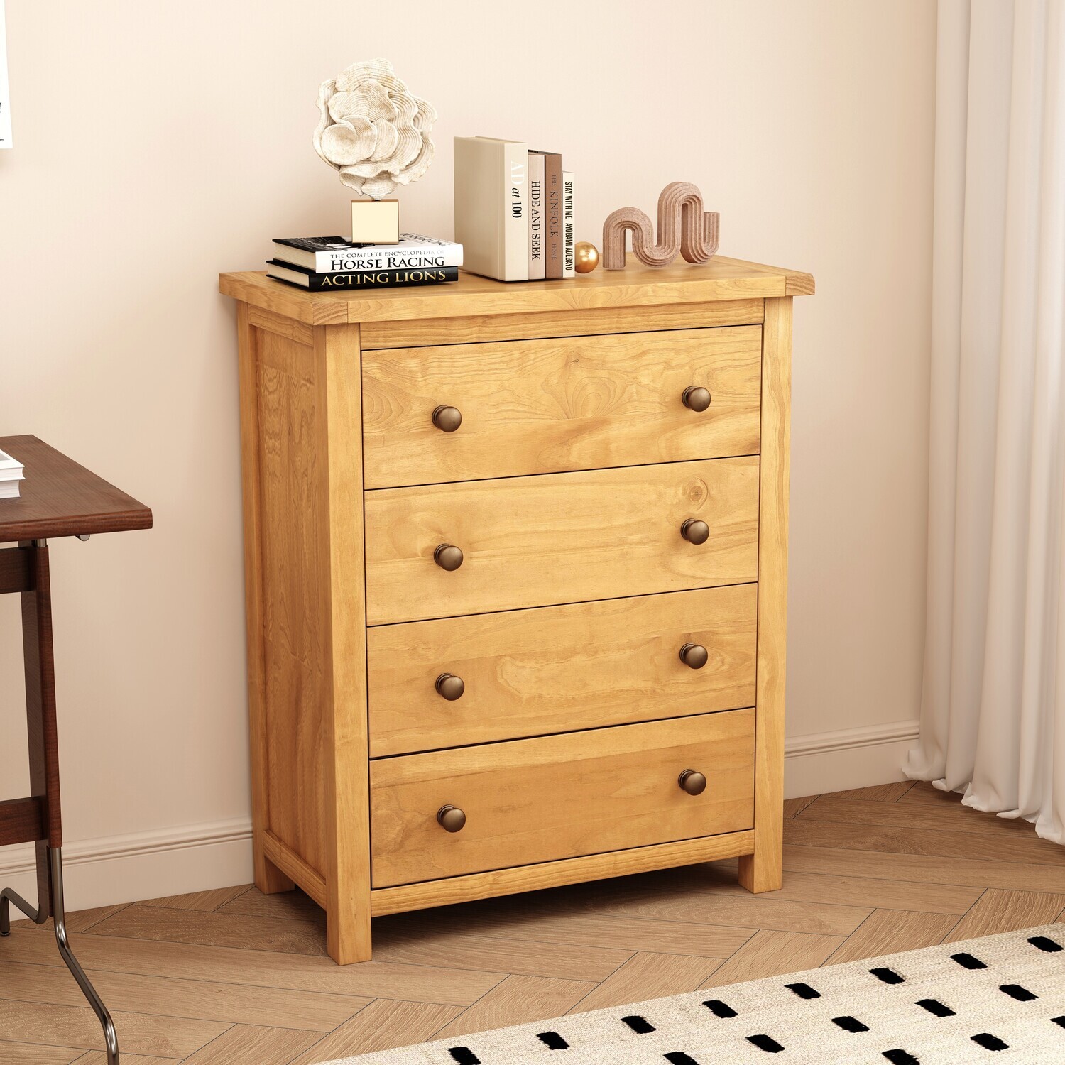 Lugo 4 Drawer Petite Chest - Brown / Brass